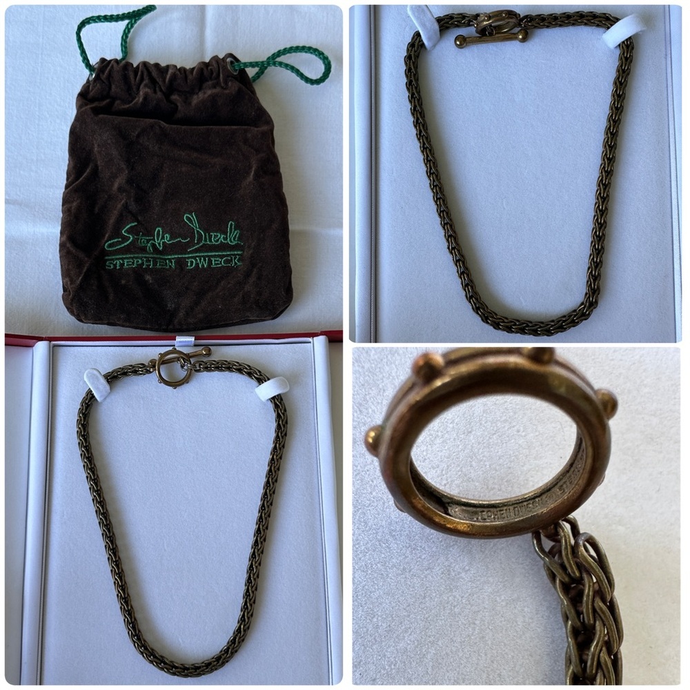 Stephen Dweck Bronze Wheat Chain Vintage Necklace 16" Toggle Clasp Festival